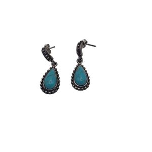 Vtg Sterling Silver Turquoise Native Teardrop Post Earrings 4.10g 1"  Marked CI
